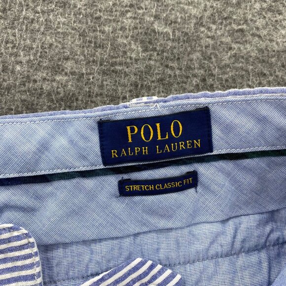 Polo Ralph Lauren Blue Striped Seersucker Anchor Shorts 30 EUC Golf Embroidered - Picture 4 of 12